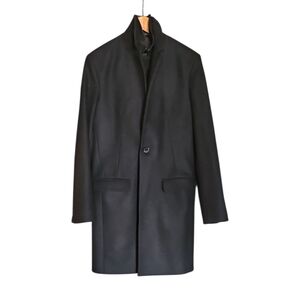 ALLSAINTS | Minimalist Black Trench Coat w/ Goat Suede Trim XS (34)